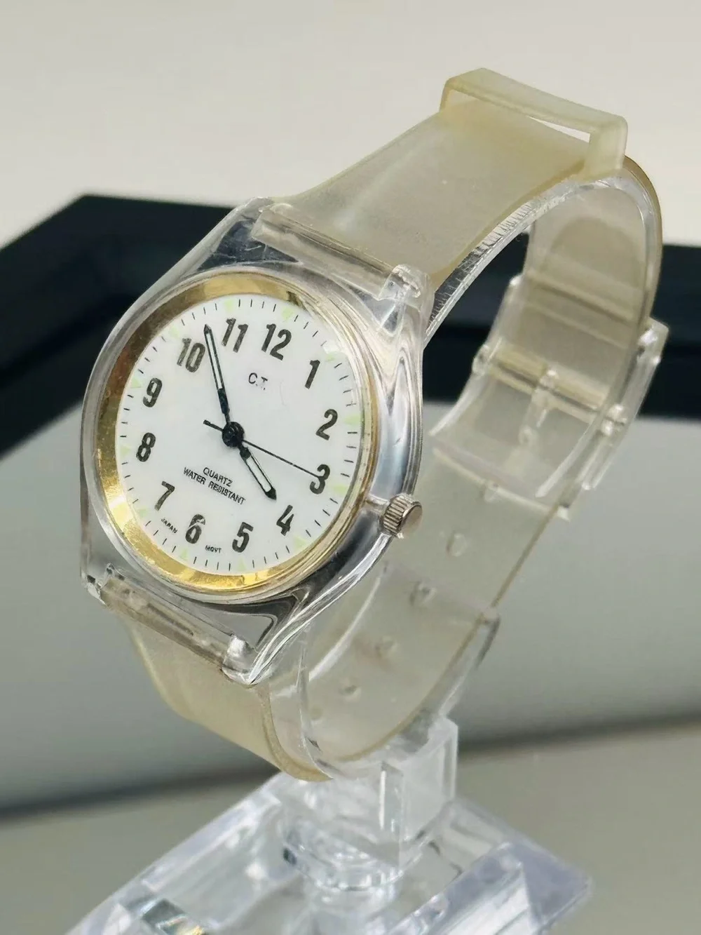 Vintage C.T. Quartz Clear Transparent Watch 36mm Japan Movt New Battery Running